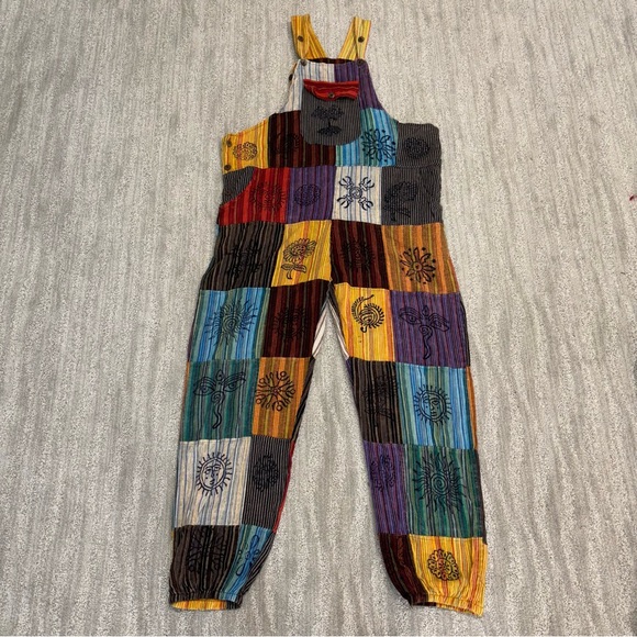 Rising International Pants - Rising International Boho Hippie Patchwork Overalls 100% Cotton Women’s Size L